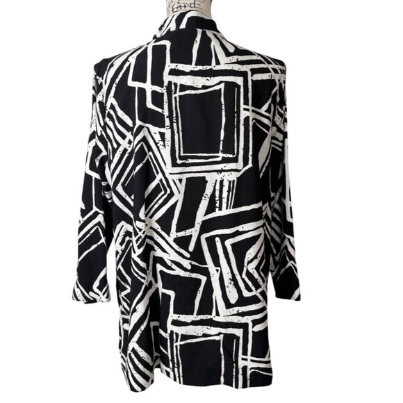 Ali Miles Womens Tunic Geometric Black & White Button-Front Jacket Top Size XL - Picture 3 of 8